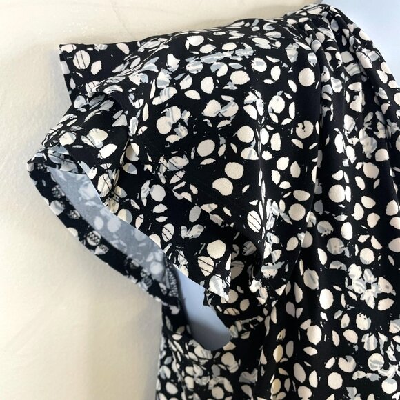 LRL Ralph Lauren Womens Faux Wrap Dress Size 16 Black Ruched Flutter Sleeve - Picture 3 of 11